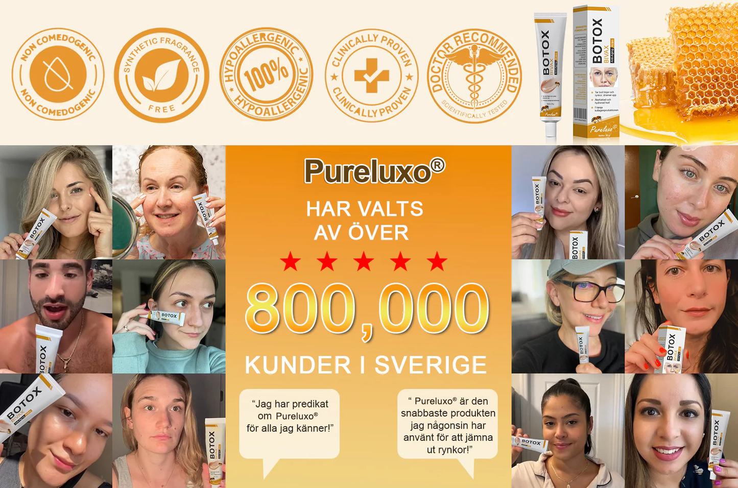 👨‍⚕️ Tillverkad och skickad från Sverige- Pureluxo® Botox Bee Venom Anti-Rynk Kräm – SISTA DAGEN 80% RABATT